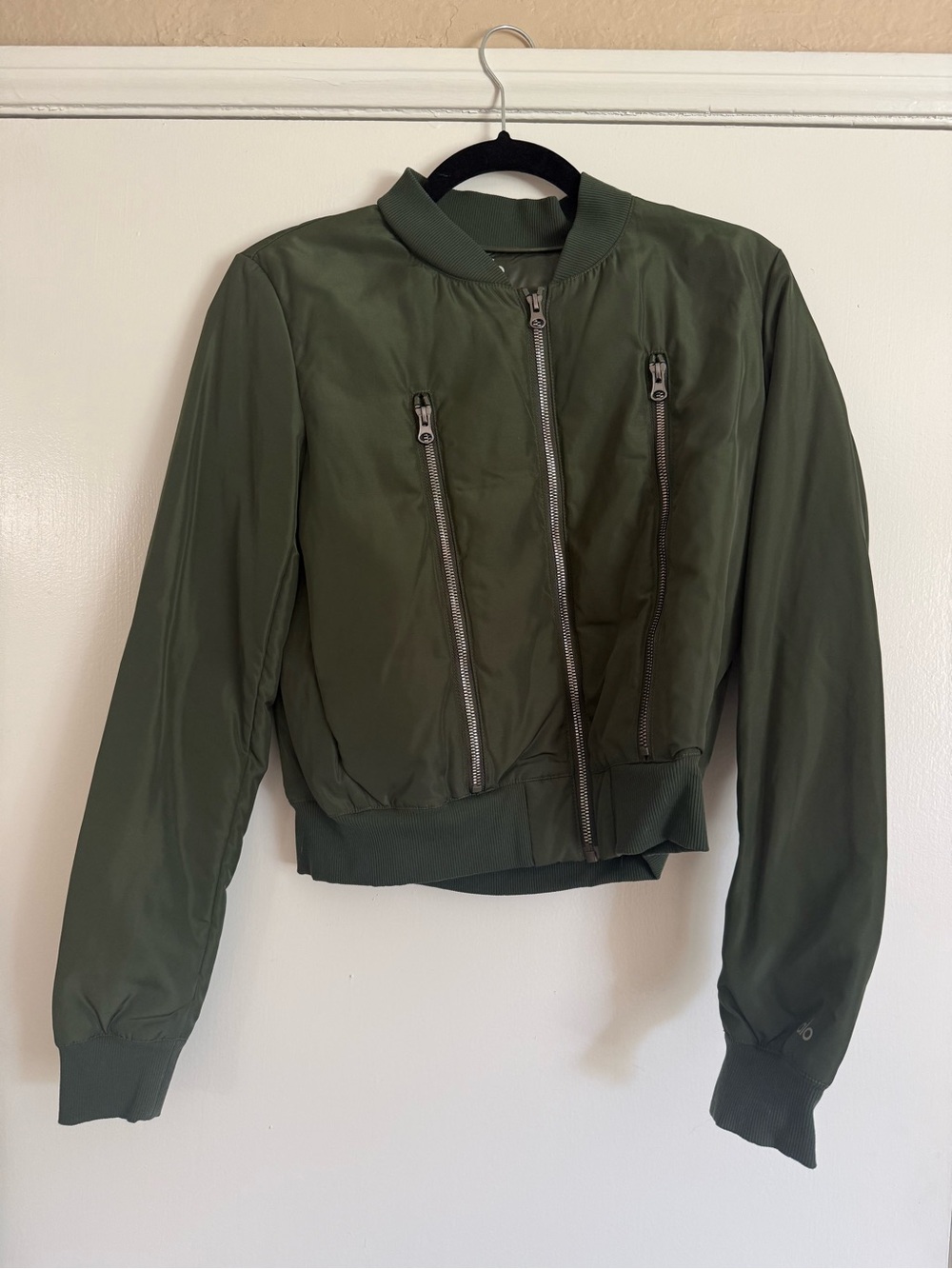ALO Yoga Olive Bomber Jacket with Vertical Zips